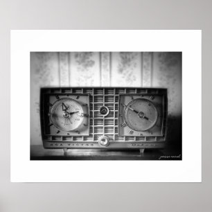 B&W Vintage Clock Radio Poster Print