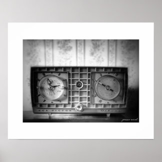 B&W Vintage Clock Radio Poster Print