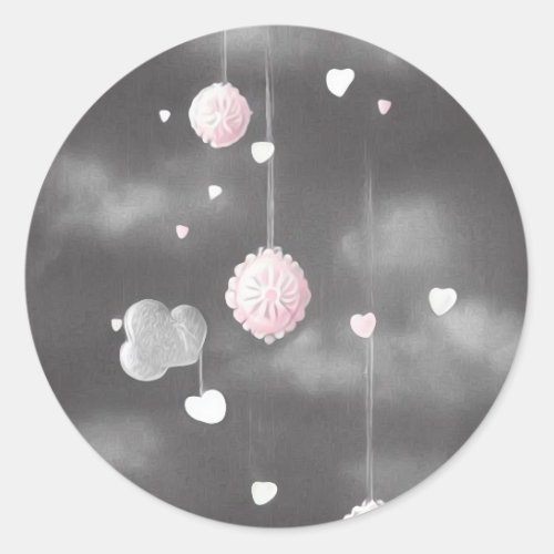 BW Vintage Cloud  Hearts Background Classic Round Sticker