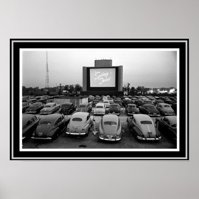 B &W Vintage Drive-In Theater Poster 13 x 19 (Front)