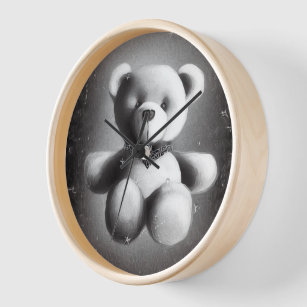 B&W Vintage Teddy Bear Clock