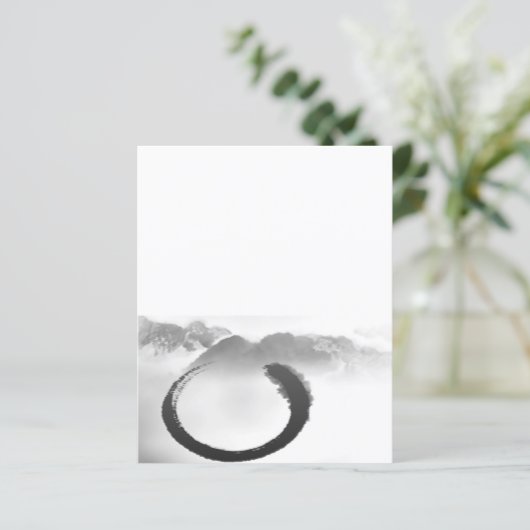 B&W Watercolor Tranquil Mountains Zen Enso (Standing Front)
