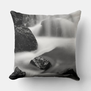 B&W waterfall, California Throw Pillow