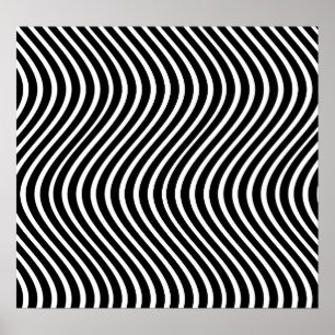 B&W Wavy Lines Optical Illusion Art Poster