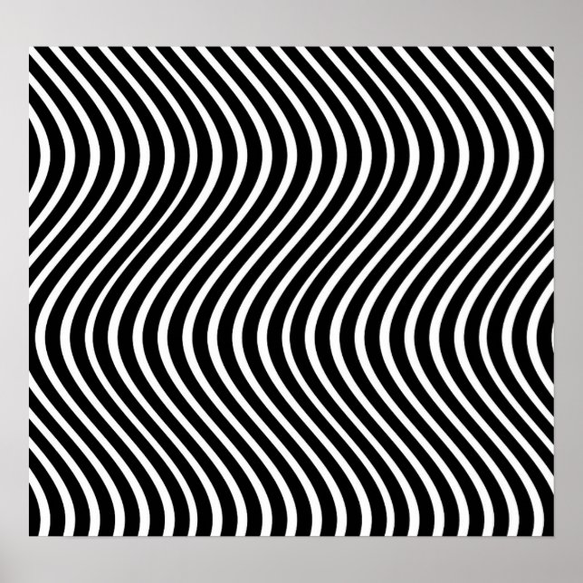 B&W Wavy Lines Optical Illusion Art Poster (Front)