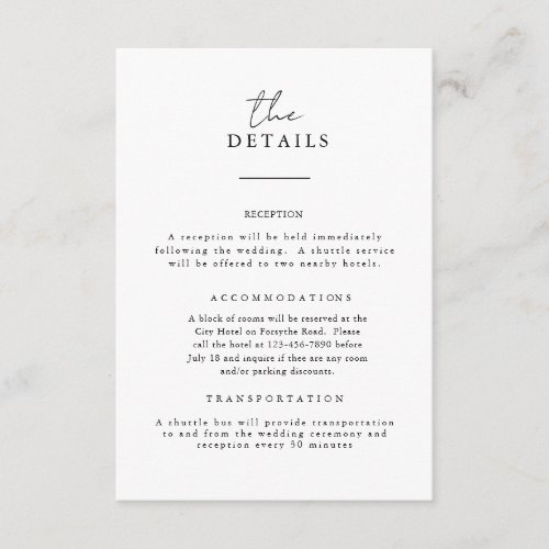 BW Wedding Details Card