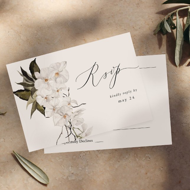 B&W White Floral w Meal RSVP Card (Creator Uploaded)