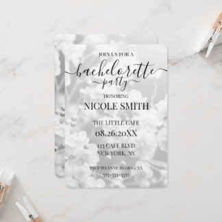 B&W White Flowers Bachelorette Party Invitation