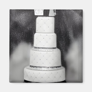 B&W White Retro Wedding Cake Magnet