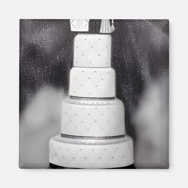 B&W White Retro Wedding Cake Magnet (Front)