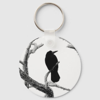 B&W Winter Raven Edgar Allan Poe Keychain
