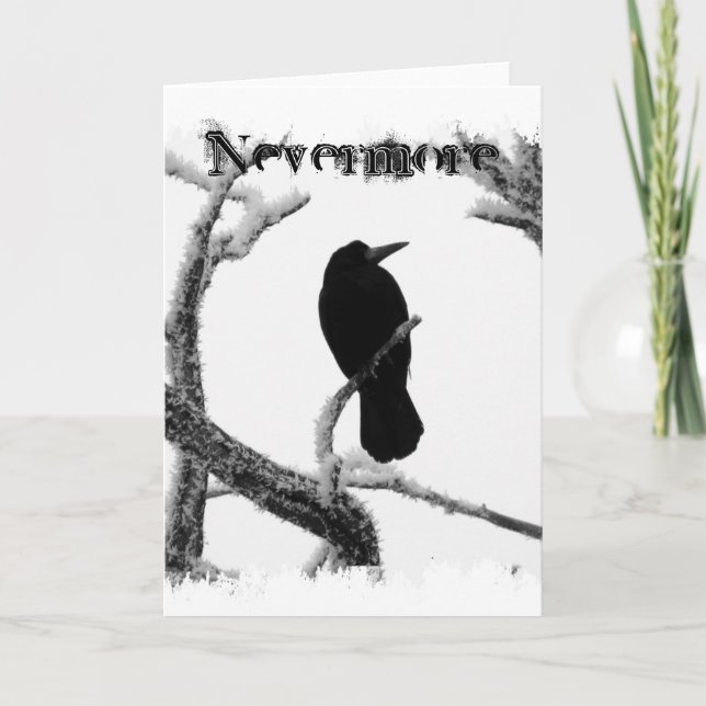 B&W Winter Raven Edgar Allan Poe Nevermore Card (Front)