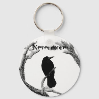 B&W Winter Raven Edgar Allan Poe Nevermore Keychain