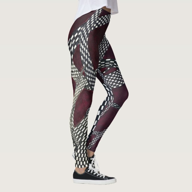B&W with red grid Leggings (Right)