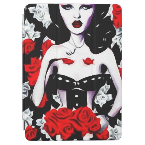 BW Woman in Corset with Roses iPad Air Cover