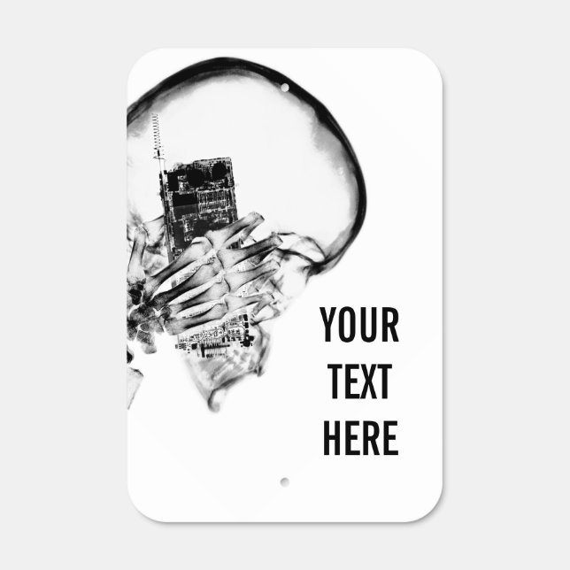B&W X-Ray Cell Phone Skeleton Metal Sign (Front)