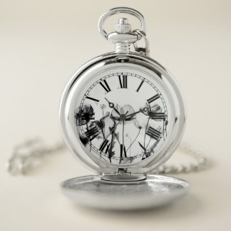 B&W X-Ray Flowers Pocket Watch