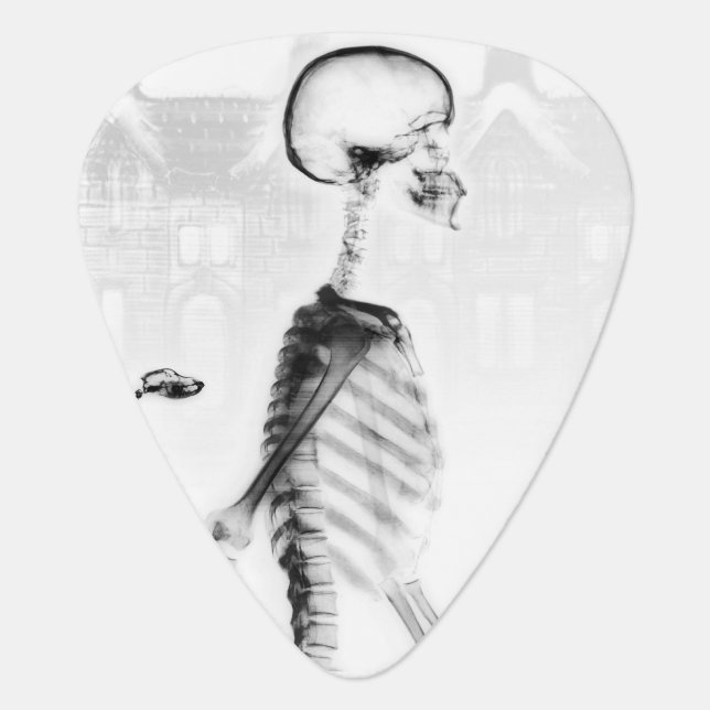 B&W X-Ray Skeleton City Scene Guitar Pick (Front)