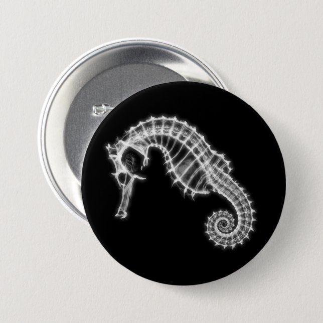B&W X-Ray Vision Sea Horse Skeleton Button (Front & Back)