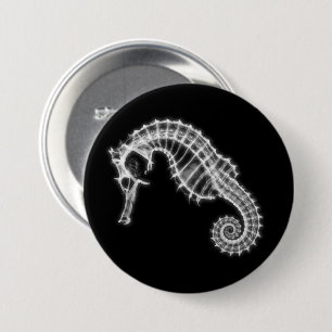 B&W X-Ray Vision Sea Horse Skeleton Button