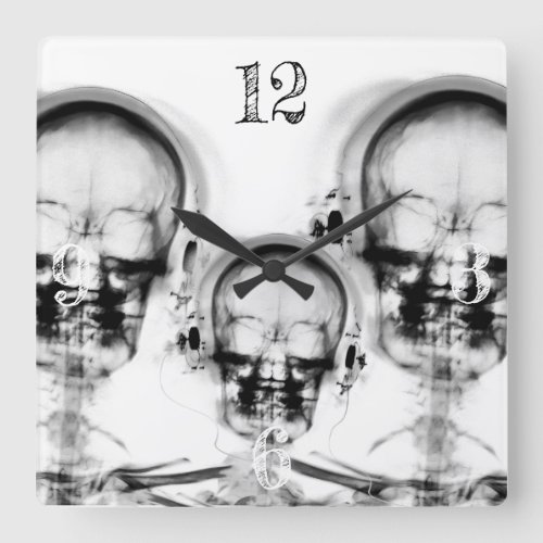 BW X_Ray Vision Skeleton Music Skull Headphones  Square Wall Clock