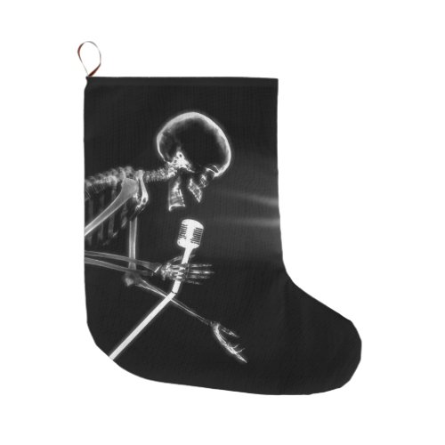 BW X_Ray Vision Skeleton Singing on Mic Large Christmas Stocking