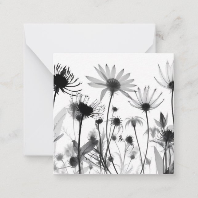 B&W X-Ray Wildflowers Note Card (Front)