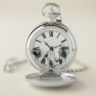 B&W X-Ray Wildflowers Pocket Watch