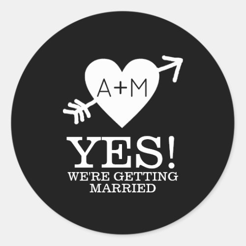 bw YES heart with arrow modern wedding Classic Round Sticker