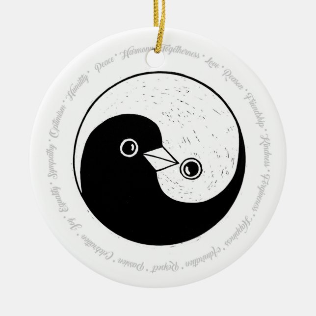 B/W Yin Yang peace doves ceramic decoration (Front)