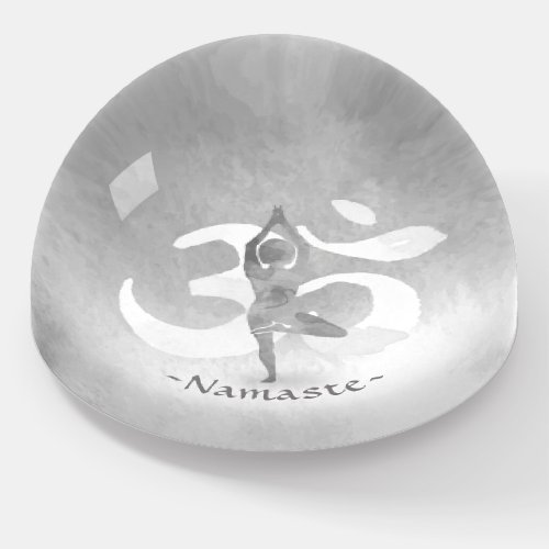 BW Yoga Instructor Meditation Tree Pose Om Symbol Paperweight