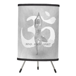 B&W Yoga Instructor Meditation Tree Pose Om Symbol Tripod Lamp