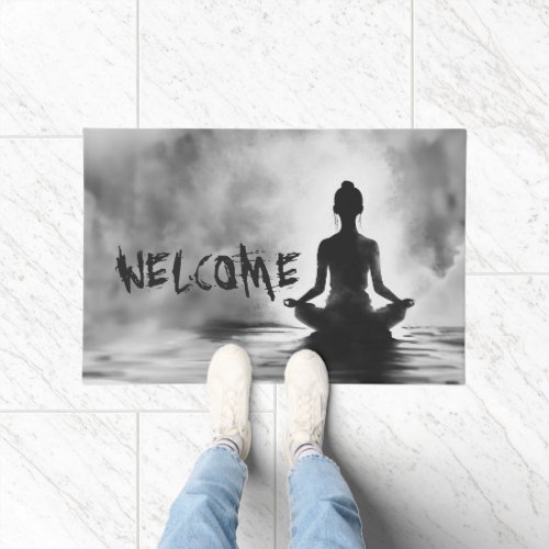 BW Yoga Meditation Instructor Lotus Pose Welcome Doormat