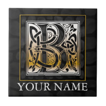 B "Your Name" Celtic Black Stone Monogram Tile