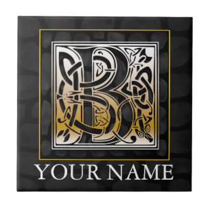 B "Your Name" Celtic Black Stone Monogram Tile