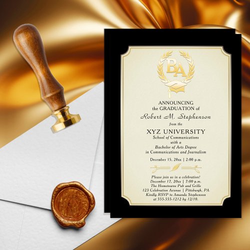 BA _ Bachelor of Arts Degree College Graduation Foil Invitation