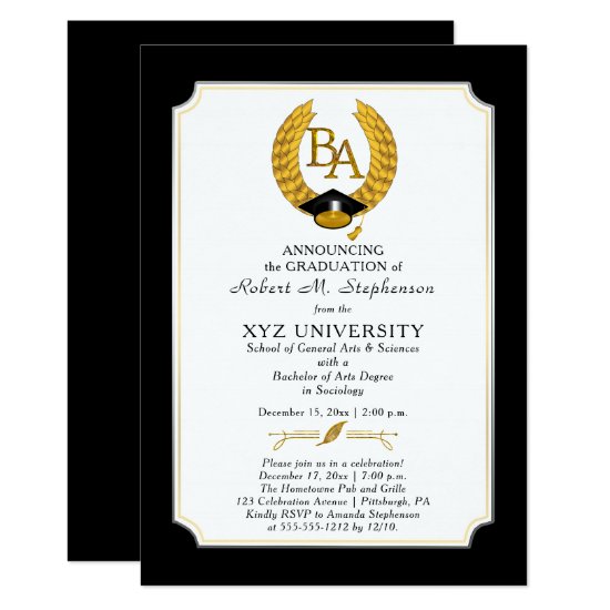 BA - Bachelor of Arts Degree College Graduation Invitation