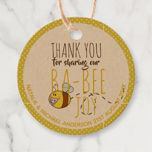 BA_BEE Baby Shower Yellow Thank You Modern Fun Cut Favor Tags