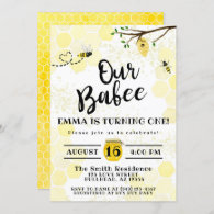 Ba-Bee Honeycomb Bumble Bee 1st Birthday Invitation