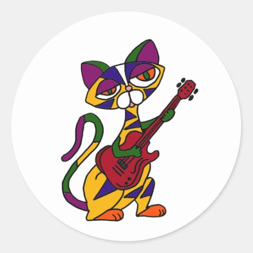 BA_ Cool Cat Playing Guitar Cartoon Classic Round Sticker