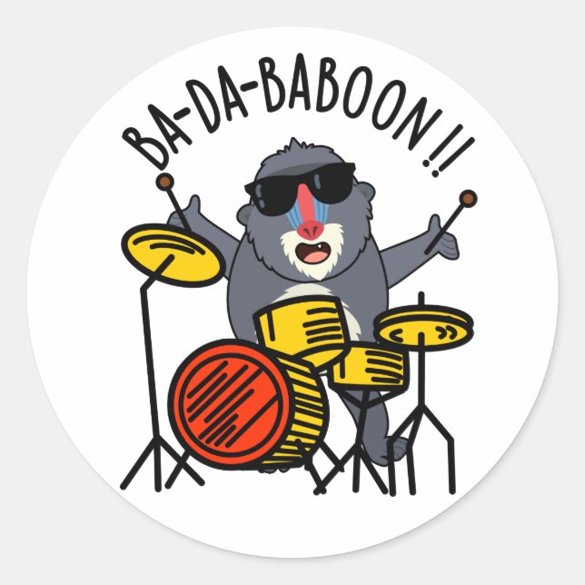 Ba-da-ba-boon Funny Baboon Pun  Classic Round Sticker (Front)