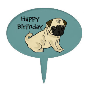 BA- Funny Pug Birthday Cake Topper