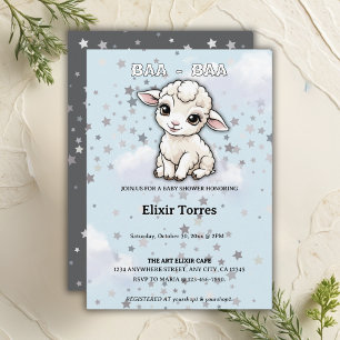 Baa-baa A Little Lamb Stars Baby Shower Invitation