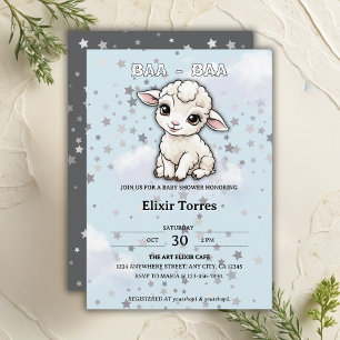 Baa-baa A Little Lamb Stars Baby Shower Invitation