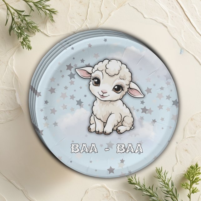 Baa-baa A Little Lamb Stars Baby Shower Paper Plates (Creator Uploaded)
