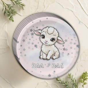 Baa-baa A Little Lamb Stars Baby Shower Paper Plates