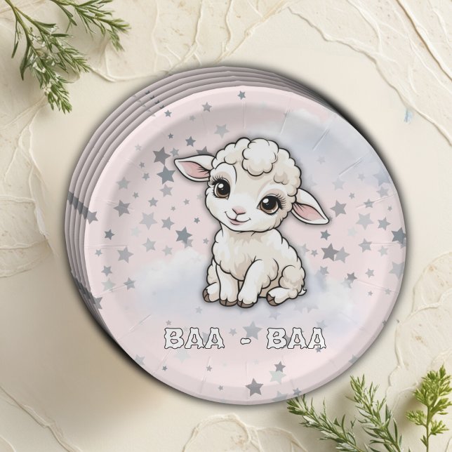 Baa-baa A Little Lamb Stars Baby Shower Paper Plates (Creator Uploaded)