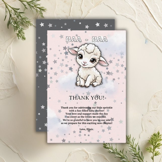 Baa-baa A Little Lamb Stars Baby Shower Thank You Card (Creator Uploaded)