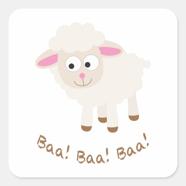 Baa Baa Baa Cute Lamb Square Sticker (Front)