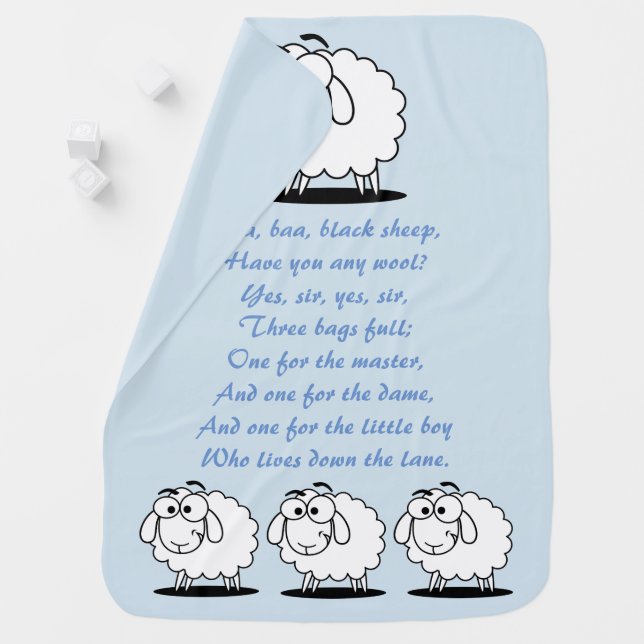 Baa Baa Black Sheep nursery rhyme baby blue Stroller Blanket (In Situ)